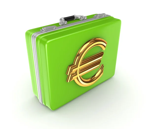 Green suitcase with golden euro sign. — Stock Photo, Image