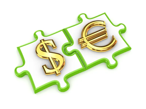 Merged puzzles with dollar and euro symbols. — Stock Photo, Image