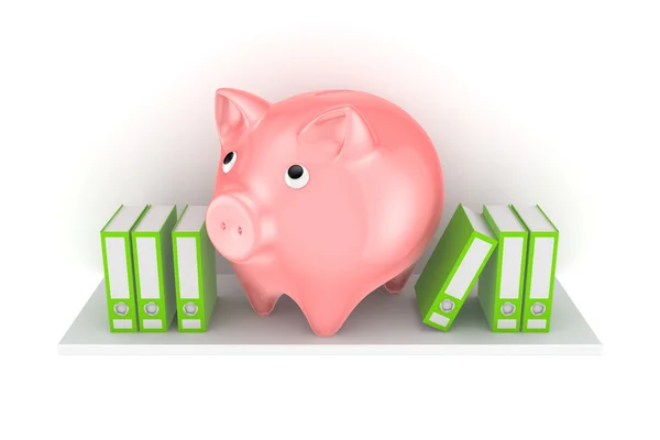 Green folders and piggy bank. — Stock Photo, Image