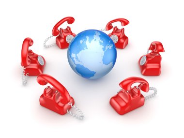 Dünya çapında kırmızı vintage telefonlar.