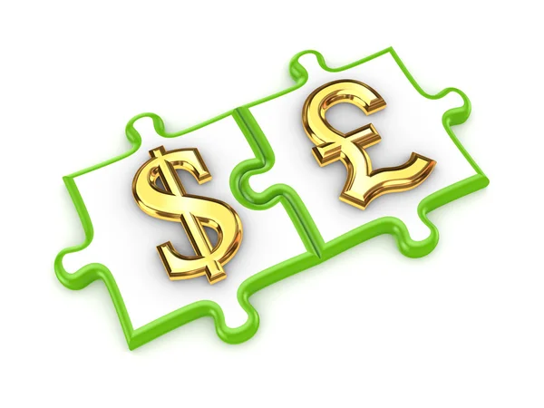 Puzzles with dollar and pound sterling symbols. — Stock Photo, Image