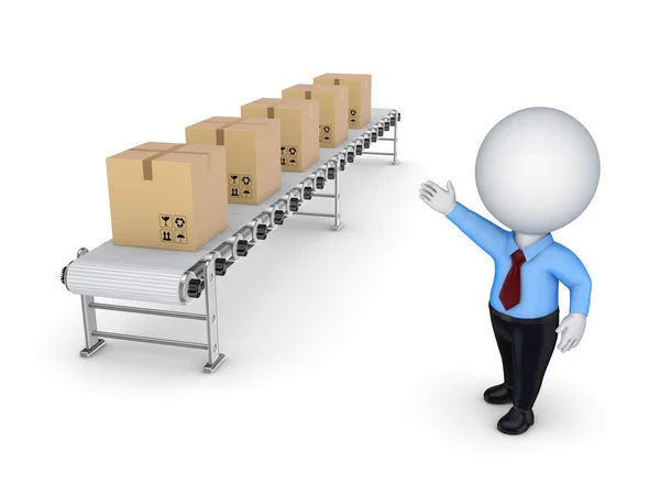 3D küçük kişi noktalara karton kutuları ile konveyör.
