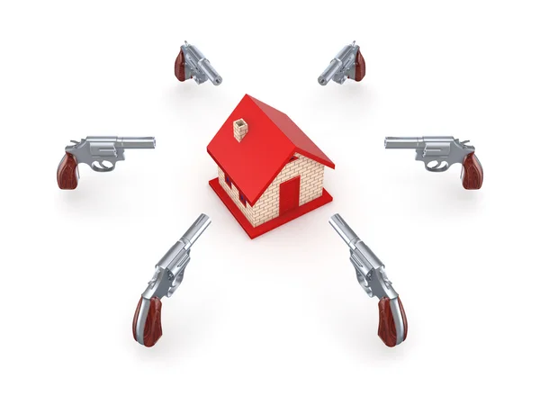 Revolvers around red house. — Stock Photo, Image