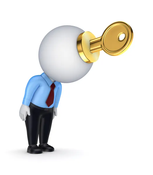 bir elinde goden anahtarı 3D küçük kişi.