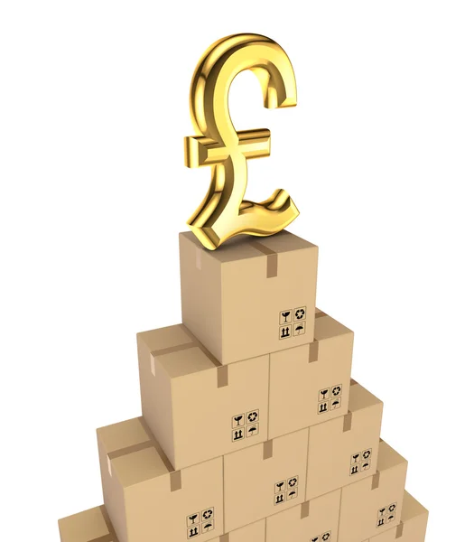 Carton boxes and pound sterling sign. — Stock Photo, Image