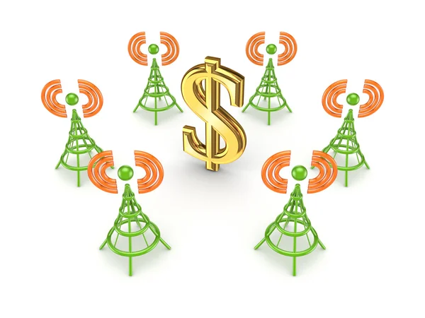 Antenas estilizadas em torno do sinal do dólar . — Fotografia de Stock