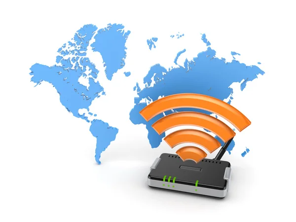 Router contro mappa del mondo . — Foto Stock