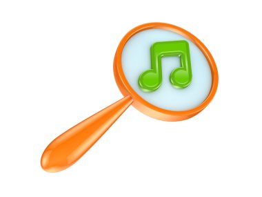 Turuncu Büyüteç ve yeşil müzik simgesi.