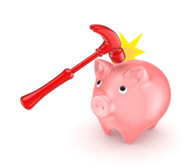 pembe kumbara hits bir çekiç.