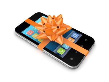 Modern cep telefonu turuncu kurdele ile dekore edilmiştir..