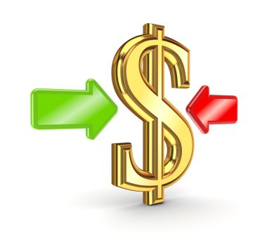 renkli ok için altın dolar işareti işaret etti..