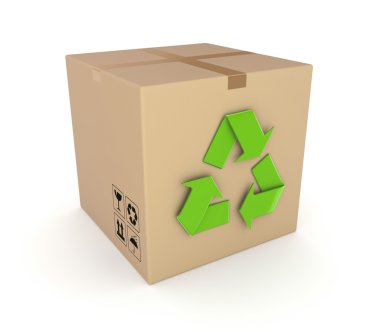 bir karton kutu yeşil geri dönüşüm sembolü.