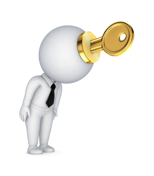 bir elinde goden anahtarı 3D küçük kişi.
