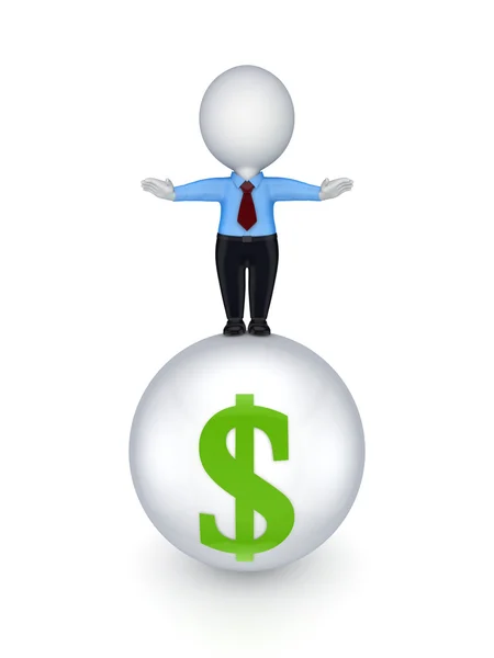 3d small person on a sphere with dollar sign. — Stock Photo, Image