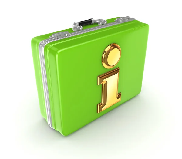 Zlaté informace symbol na zelený kufr. — Stock fotografie