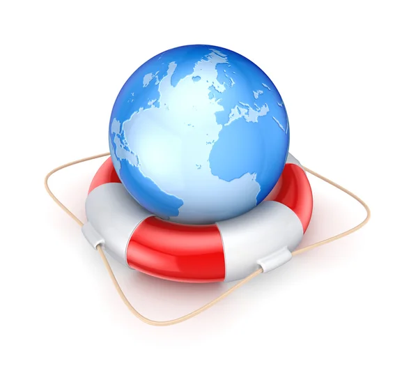 Globe on a lifebuoy. — Stock Photo, Image