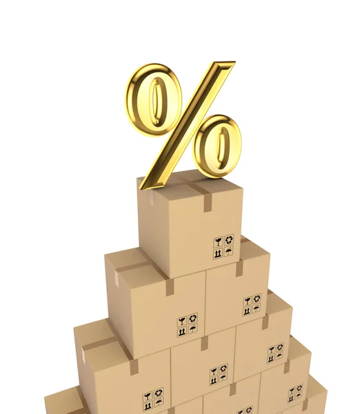 Percent symbol on a carton boxes. — Stock Photo, Image