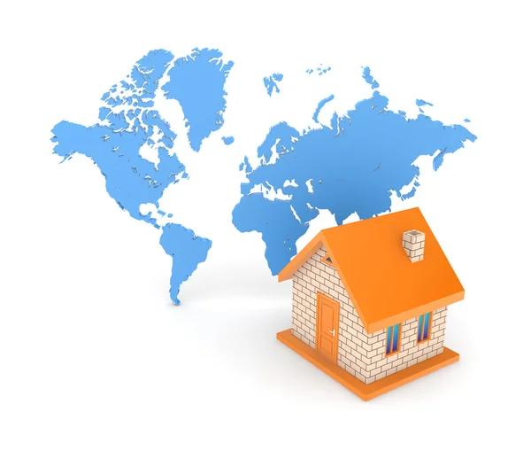 3d small house against map of the world. — Stock Photo, Image