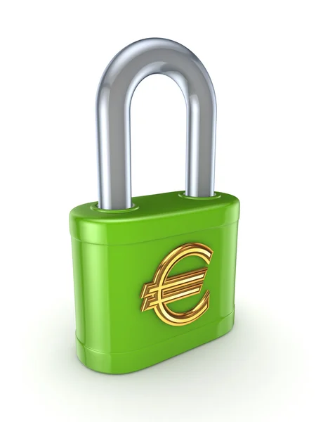 Green lock with golden euro sign. — Stock Photo, Image