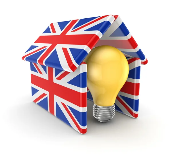 Idea symbol under the roof made of english flags. — Stock Photo, Image