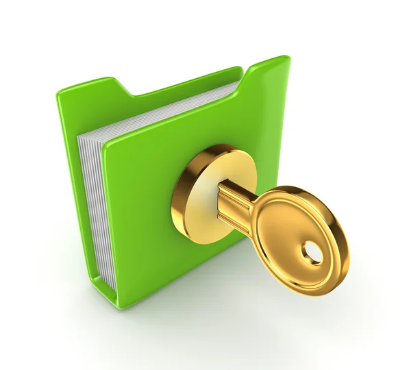 Golden key in a green folder. — Stock Photo, Image