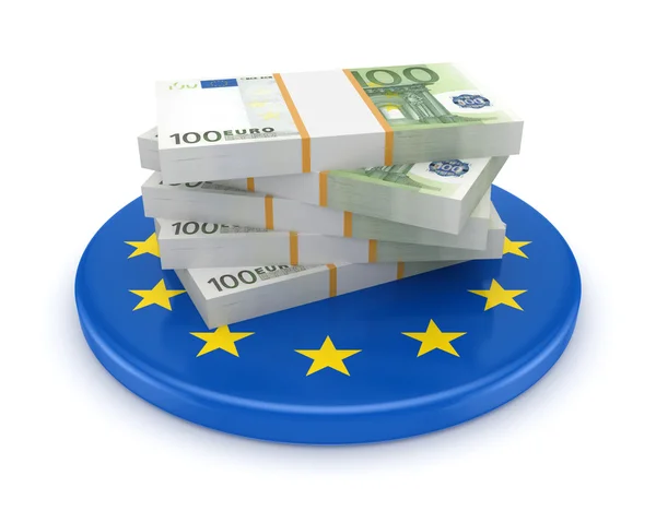 Símbolo da União Europeia e embalagens de euro . — Fotografia de Stock