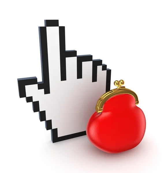 Hand cursor and red purse. — Stock Photo, Image