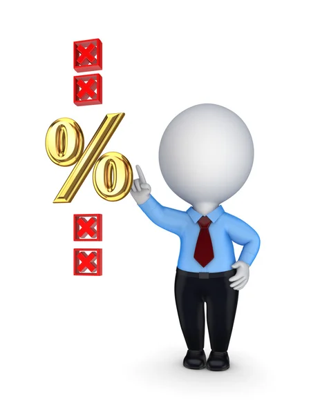 3d small person pushed percents symbol. — Stock Photo, Image