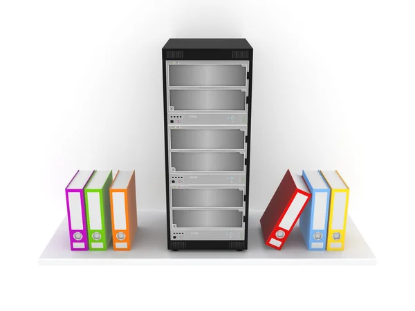 Colorful folders and server. — Stock Photo, Image