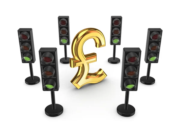 Traffic lights around pound sterling sign. — Stock Photo, Image