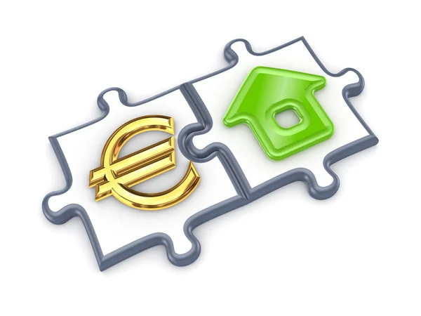 Samengevoegde puzzels met euro en binnenlandse symbool. — Stockfoto