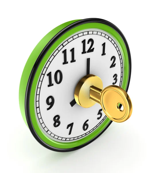 Złoty klucz w zegarka zielony. — Zdjęcie stockowe