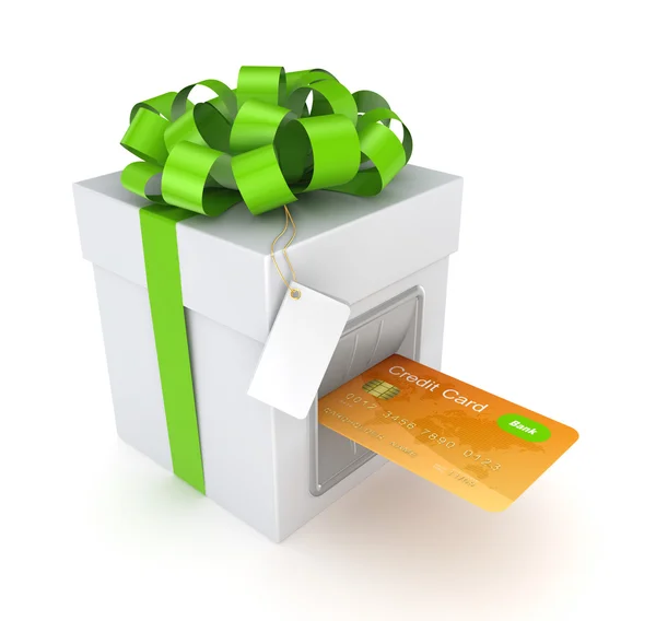 Carta di credito inserita in una confezione regalo . — Foto Stock