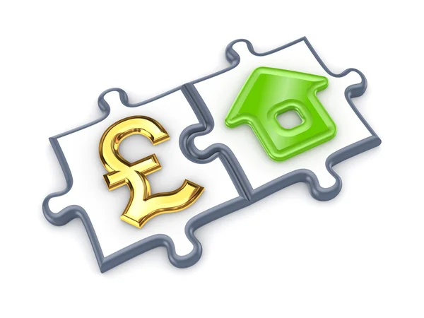 Puzzles with pound sterling and home symbol. — Stock Photo, Image