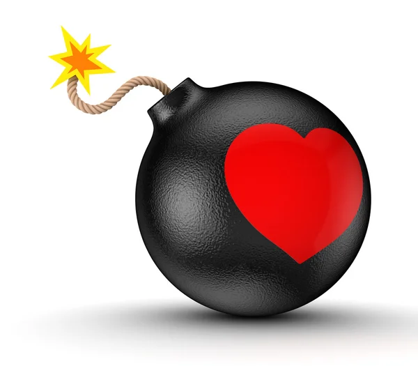 Siyah bir bomba üzerinde kırmızı kalp. — Stok fotoğraf