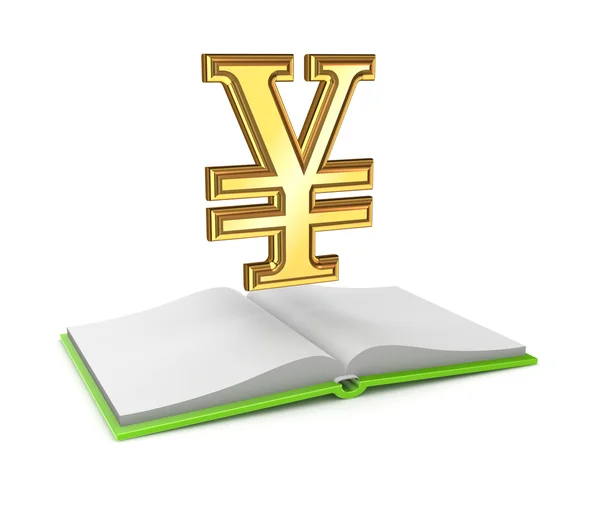 Yenen symbol och öppnade Tom bok. — Stockfoto