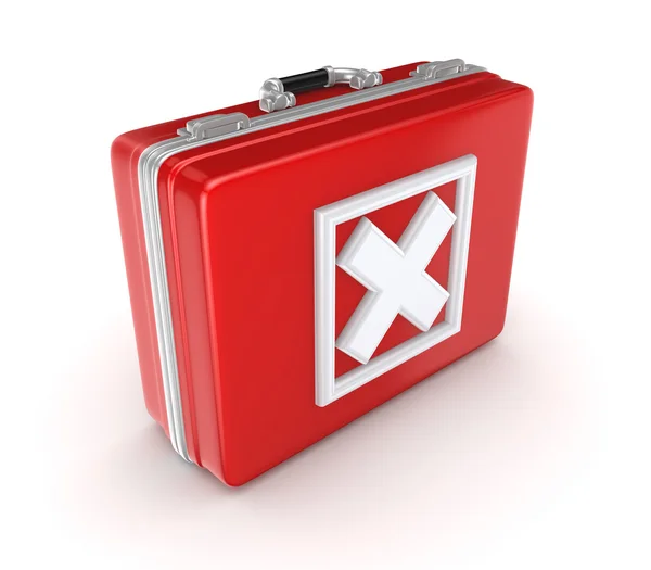 White cross mark on a red suitcase. — Stock Photo, Image