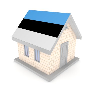 Estonya bayrağı üzerinde bir çatı ile küçük ev.