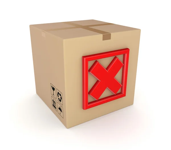 Red cross mark on carton box. — Stock Photo, Image