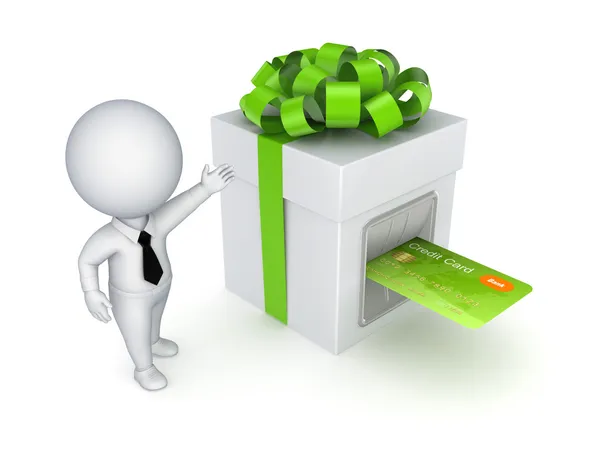 Tarjeta de crédito insertada en una caja de regalo . — Foto de Stock