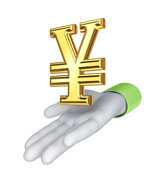 Stylizované ruky a symbol jenu. — Stock fotografie