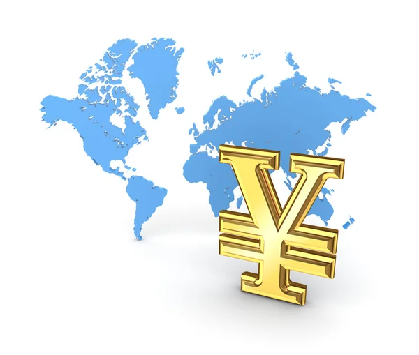 Yen-Symbol und Weltkarte. — Stockfoto