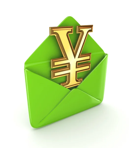 Geopende envelop met symbool yen. — Stockfoto