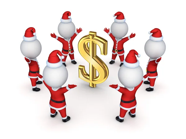 Santas around sign of dollar. — Stock Photo, Image