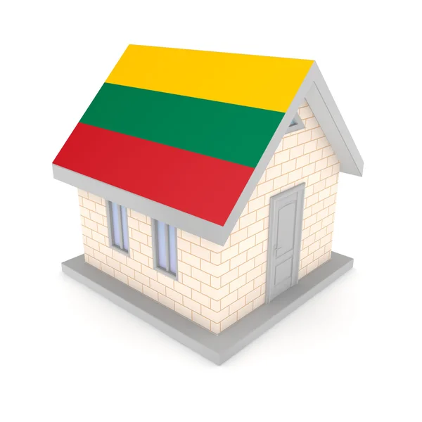 Klein huis met een vlag van Litouwen op een dak. — Stockfoto