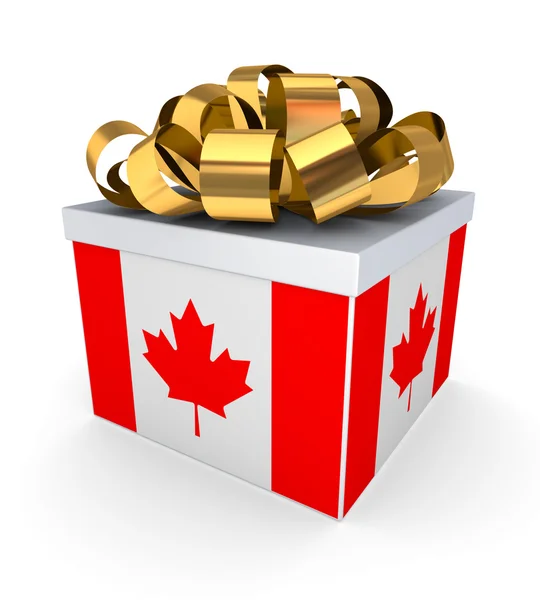Caja de regalo con bandera canadiense . — Foto de Stock