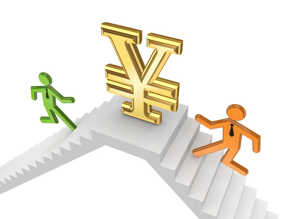 3d small running to a yen symbol. — Stock Photo, Image