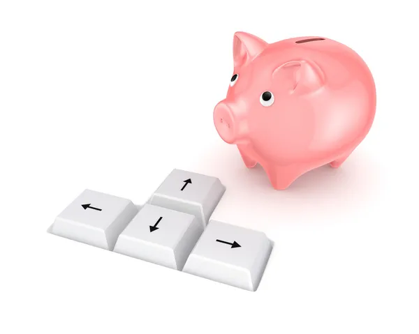 Pink piggy bank and keyboard buttons. — Stock Photo, Image