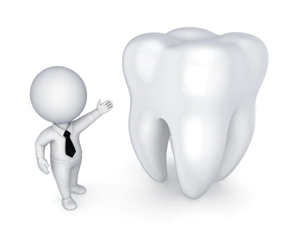 3d small person and white tooth. — Stock Photo, Image