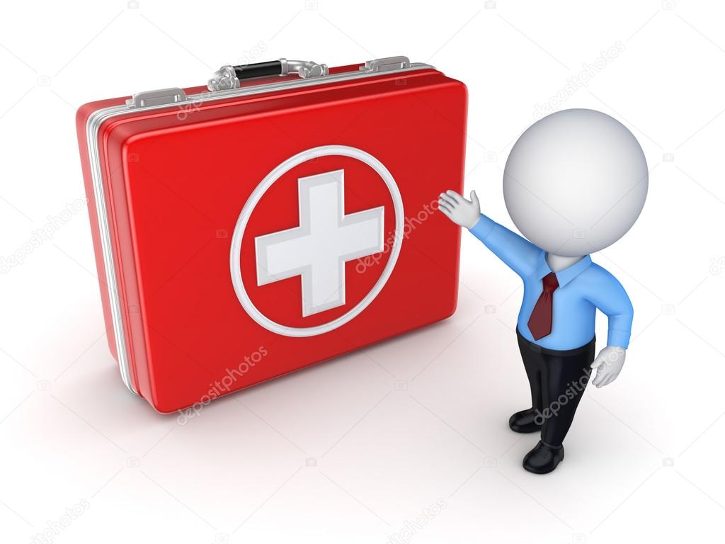Medical suitcase and 3d small person.